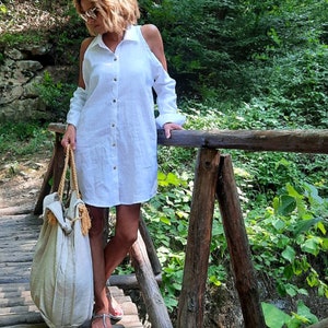 LINEN Cold Shoulders Step Hem Tunic,Asymmetrical blouse,Sparrow  Shirt, Asymmetric Shirt, Extravagant Shirt, Women Blouse, Party Shirt