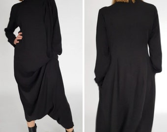 Long Sleeves Jumpsuit with  pockets and long zipper on the back,Long Sleeves Dark,Harem Jumpsuit