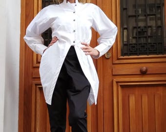 Long Shirt,Asymmetrical blouse,White Shirt, Asymmetric Shirt, Extravagant Shirt, Women Blouse, Designer Party Shirt