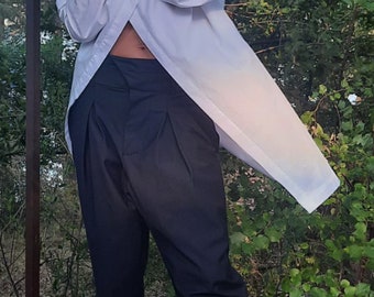 Pantalones de algodón de cintura alta, cintura alta, pantalones negros, pantalones, pantalones de mujer