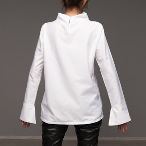 Hight Neck white shirt,Cotton Tunic, Minimalist Shirt, Extravagant Top, Casual Top, Asymetrical White Shirt, Long Sleeve Shirt,blouse maxi image 5