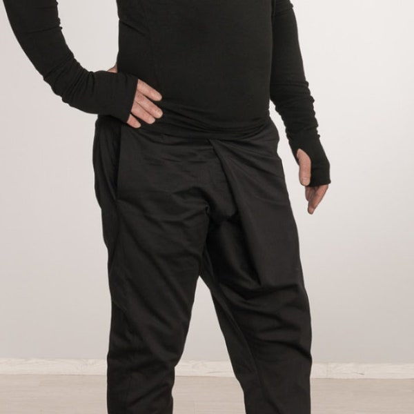 Pantalon unique avec fermeture à glissière/Pantalons pour hommes de marque/Sarouel/Pantalons amples/Pantalon avec entrejambe bas/Pantalon noir/Pantalon extravagant/Sarouel