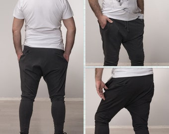 Pantalons Harem hommes, mode foncée, pantalon décontracté noir, harem chaud, cadeaux pour hommes, harem noir, pantalon de harem noir, pantalon de crotch de chute, vêtements de taille plus