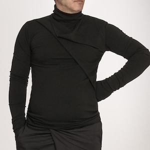 Cyberpunk sweater,turtleneck sweater, asymmetrical clothing, black gothic top, thumb Hole Sleeves, Made to order by RenatteShop
