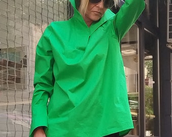 Shirt Green Women, High Collar Blouse, Stylish  Blouse , Designs to Look More Stylish