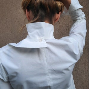 Classic Shirt, Long Dress Stylish, White Shirt,Collared Shirt,Oversized White Shirt,Extra Large Collar and Cuffs, ,White Loose Shirt