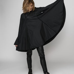 Black Asymmetric Shirt/Extravagant Oversize Tunic/LongSleeve Casual Top/Maxi Skirt/Taffta Skirts/ Long Sleeve shirt/ black shirt