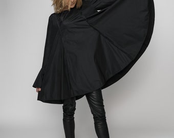 Camisa asimétrica negra/Túnica extravagante de gran tamaño/Top casual de manga larga/Falda maxi/Faldas de tafetán/Camisa de manga larga/Camisa negra