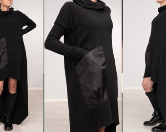 Winter warme lange jurk/maxi-jurk met zak/lange jurk/grote maten kleding/universe lange jurk/tunieken voor vrouwen/gebreide tunieken/trui tuniek