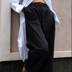 High Waisted Wide Leg Trousers, High Waist, Black fall winter trousers, Handmade pants plus size