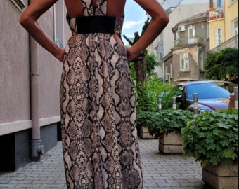 Snake effect maxi dress, Long  dress, dress open back,Summer  dress, Maxi dress, Long dress