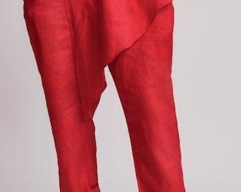 LINEN Pants/handmade pants/loose pants/Women drop crotch pants/RED drop crotch/women harem pants/women casual pants/extravagant pants/