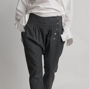100 % LANA, pantalones harén de talla grande, pantalones cálidos, pantalones holgados, pantalones con entrepierna caída, pantalones de pierna ancha, pantalones grises de lana, ropa de abrigo para otoño e invierno, hechos a mano