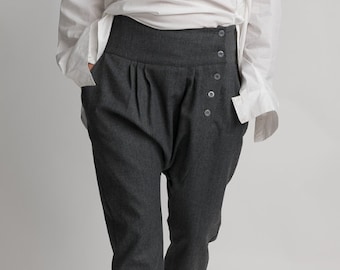 100% WOOL, Plus Size Harem Pants, Warm Trousers, Loose Pants, Drop Crotch Pants, Wide Leg Pants, Wool Grey Pants,A/W outwear, Handmade