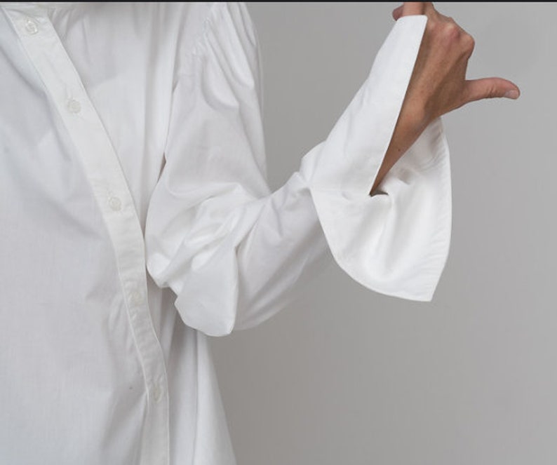 Asymmetric Elegant Long Sleeved Top/Buttoned Shirt/Designer Women Top/Button Down Shirt/Women Blouse/Modern Top/ Women's White Blouse/ image 7