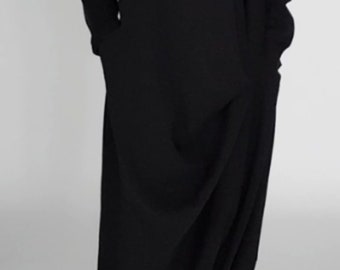 Langer Ärmel Jumpsuit mit Taschen und langem Reißverschluss auf der Rückseite, Langer Ärmel Dunkel, Harem Jumpsuit