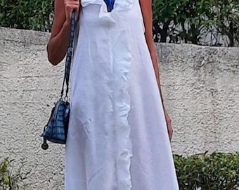 Vestido lencero blanco de lino, vestido de verano sin mangas, vestido blanco de lino, ropa de playa de lino, vestido de verano, vestido largo, vestido blanco