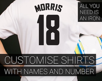 Iron On Name Number Transfers, Number, Shirt Customisation, Football Kit, Create Your Own