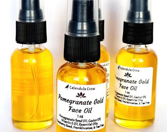 Pomegranate Gold Face Oil, 1 oz Pump Bottle, Face Moisturizer, All Skin Types, Face Serum, with Castor Oil