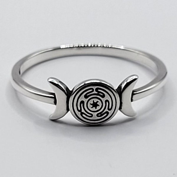 Triple Moon Ring | Hecate Wheel Hecate Ring | Goddess Ring | Celestial | Hekate Jewelry | Triple Goddess Ring |