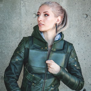 Womens Green Arrow Leather Jacket Etsy