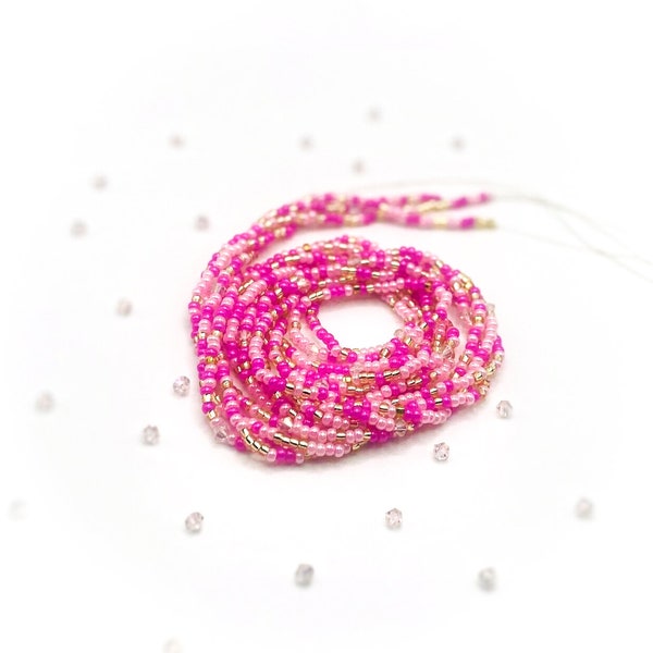 Bubblegum Pink Waist Beads, Gold Accented Waist Beads, Handmade Waist Beads