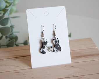 Kitty Cat Earrings | Resin Cat Shaped Earrings | Black and White Cat Earrings | Cat Lover Earrings