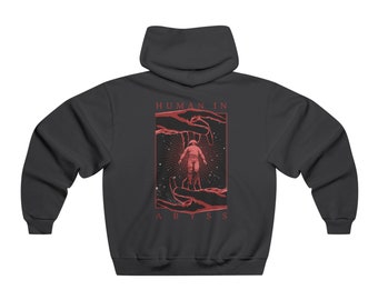 Human In Abyss Hooded Sweatshirt, unique hoodie, space hoodie, celestial hoodie, angel hoodie, graphic hoodie, oversize hoodie, gift for him