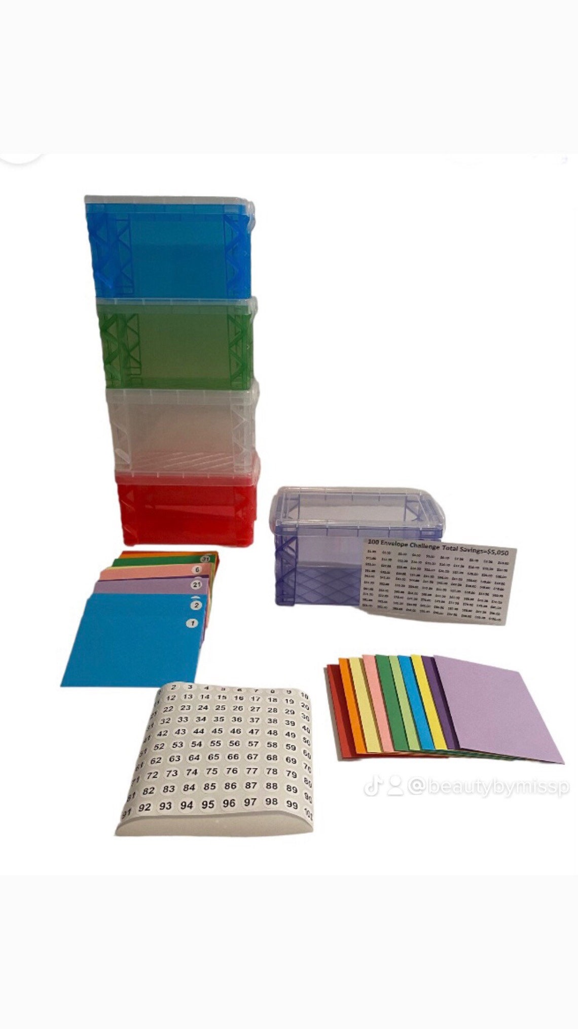 100 Envelope Challenge Kit 3x5 Box, 100 Envelopes, Laminated Tracker