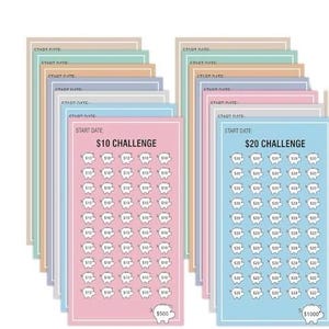 6 cartes plastifiées double face (paquet) Challenge Tracker d'économies avec (1 ) enveloppe A5