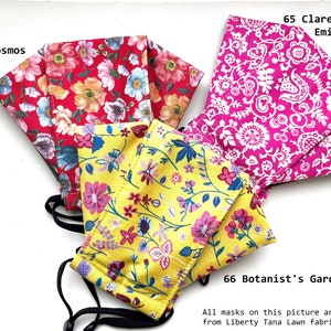 3D Face mask triple layer non-slip breathable Liberty, Japanese cotton, option for Silk lining face mask UK no nose wire