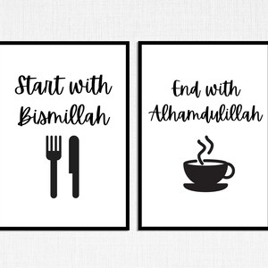 Bismillah Alhamdulillah Islamitische keukenkunstafdrukken (digitale download)