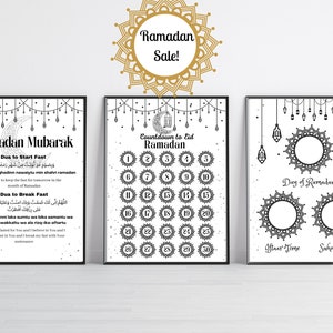 Ramadan 3 set Calendar, Fasting duas, iftar Time Tracker, Ramadan Decoration, Ramadan Decor, Ramadan Printable