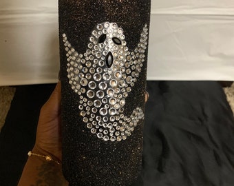 Negro y naranja Halloween Rhinestone Ghost Candle Holder