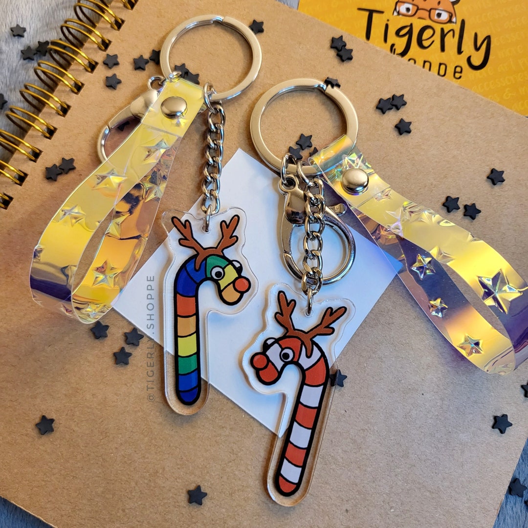 Candy Cane Acrylic Keychains Double Sided Multicolored Etsy