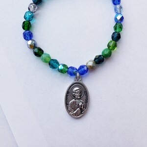 St. Louis de Montford Bracelet - Perles en verre à facettes bleu/vert