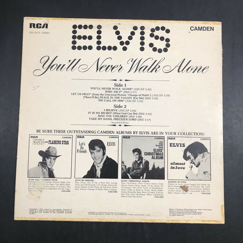You Ll Never Walk Alone Elvis Presley Cas 2472 Vg Vinyl Etsy