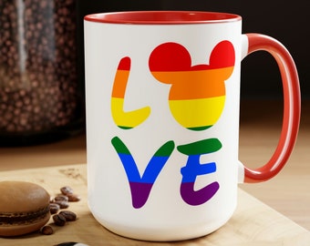 LGBTQ Rainbow Mouse LOVE Two-Tone Coffee Mugs, 15oz