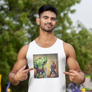 Superhero Showdown Tank Top | Comic Book Apparel, Gay Gym Tank, Gift for Gay Fans, Summer Fashion