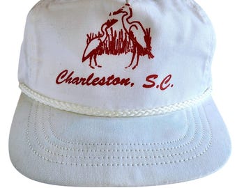 Vintage 80s Charleston SC Heron Snapback Hat Made USA SKMN Green Undervisor