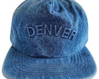 Vintage 80s Denver Denim Snapback Hat Made in USA Tone on Tone Embroidered