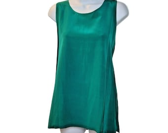 Audrey Jones Silk Blend Tank Top Emerald Green Sleeveless Blouse Vintage M Fit