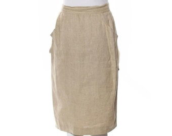 Fendi 365 Vintage Skirt XL | Linen Blend | Taupe Tan | 1980s Italy Classic