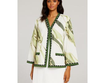 Koos Van Den Akker Vintage 80s Lg Abstract Print Open Front Kimono Jacket Womens