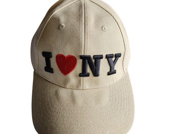 Vintage I Love NY Embroidered Khaki Strapback Hat Cap New York Souvenir