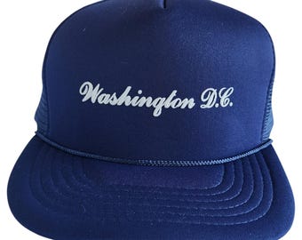 Vintage 80s Washington DC Script Trucker Snapback Hat Navy Federal Taiwan