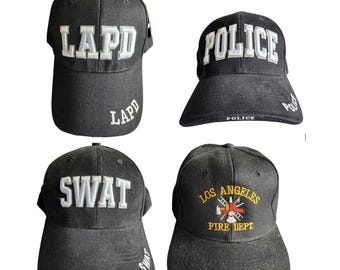 Vintage Law Enforcement Hat Lot — LAPD, LAFD, Police, SWAT — 4 Cap Bundle
