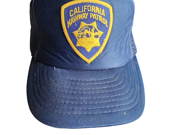 Vintage California Highway Patrol CHP Patch Navy Trucker Snapback Hat 80s Cap
