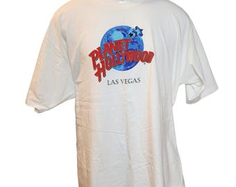 Planet Hollywood Las Vegas T-Shirt XXL Vintage 90s White Made USA Front Graphic
