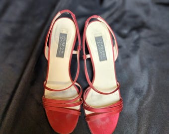Classiques Entier Red Strappy Heels Size 8B | Italian Leather 8 Inch Dress Sanda